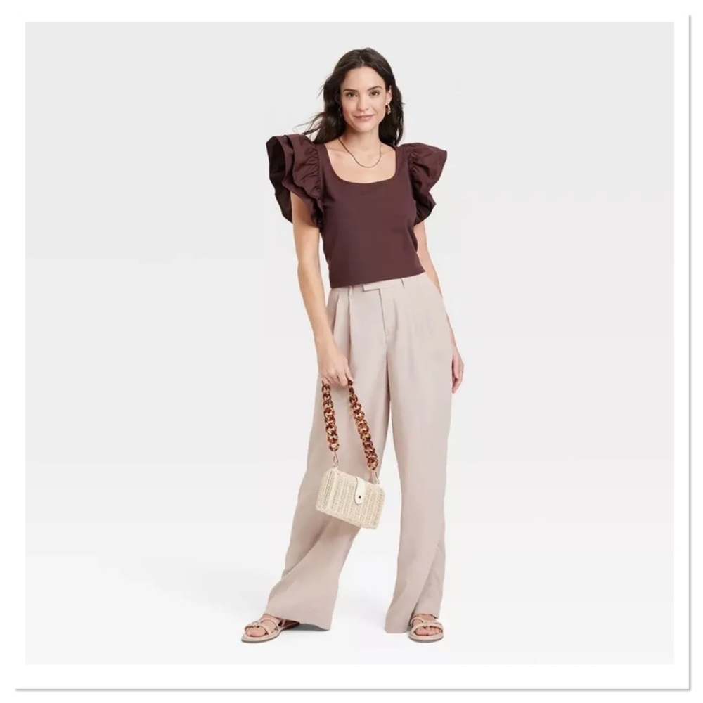 Women’s Double Flutter Short Sleeve Slim Fit Top a new day